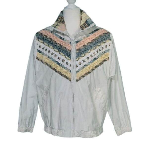 Vintage White Coloful Chevron Windbreaker Jacket S - Picture 11 of 14